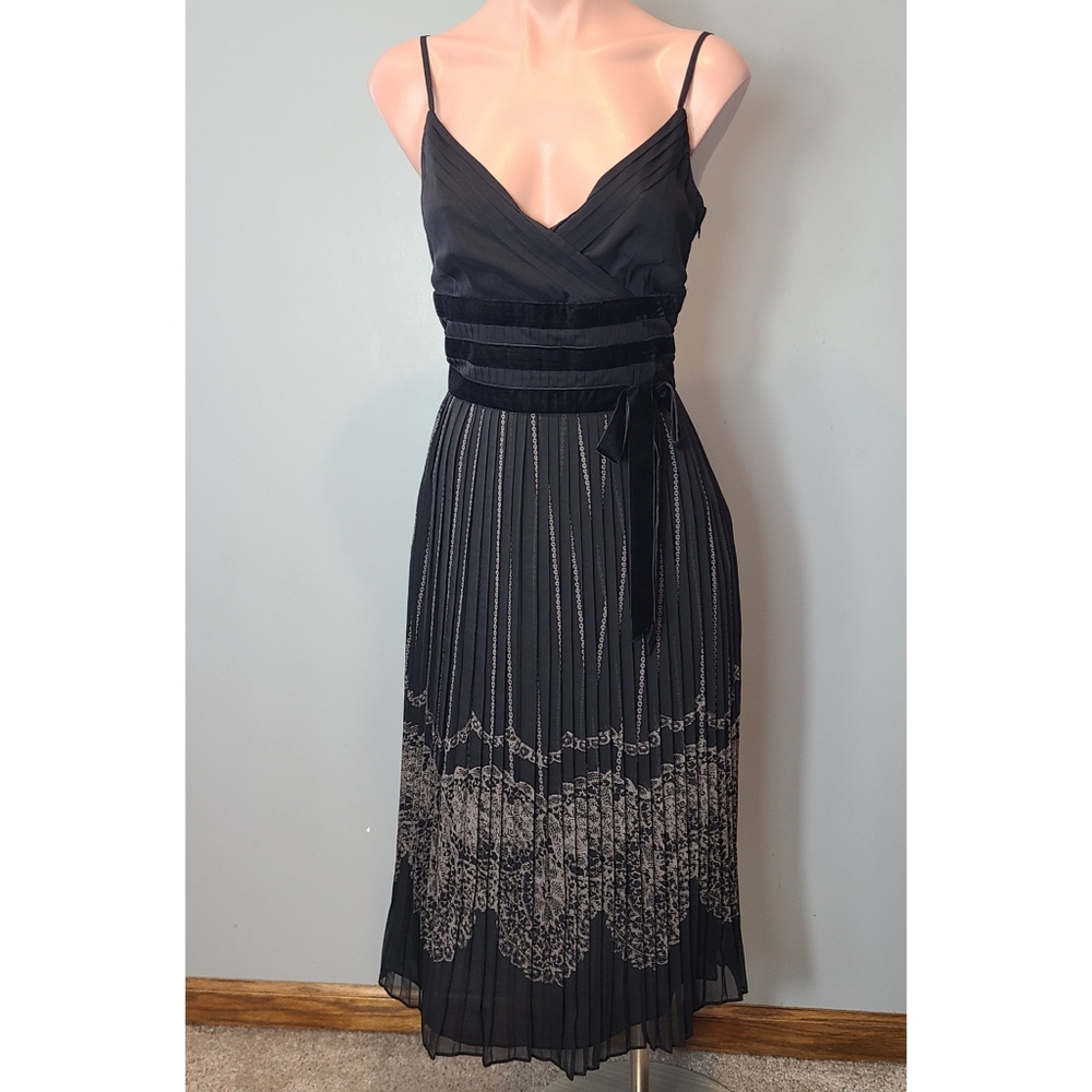 LOFT Black Spaghetti Strap Midi Dress with Lace Border